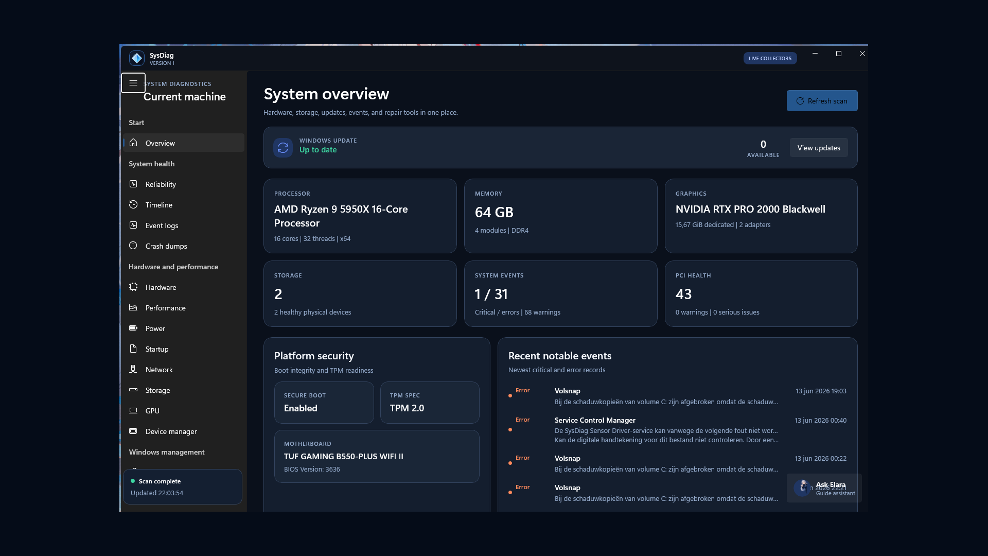 Lurionyx SysDiag system overview screenshot